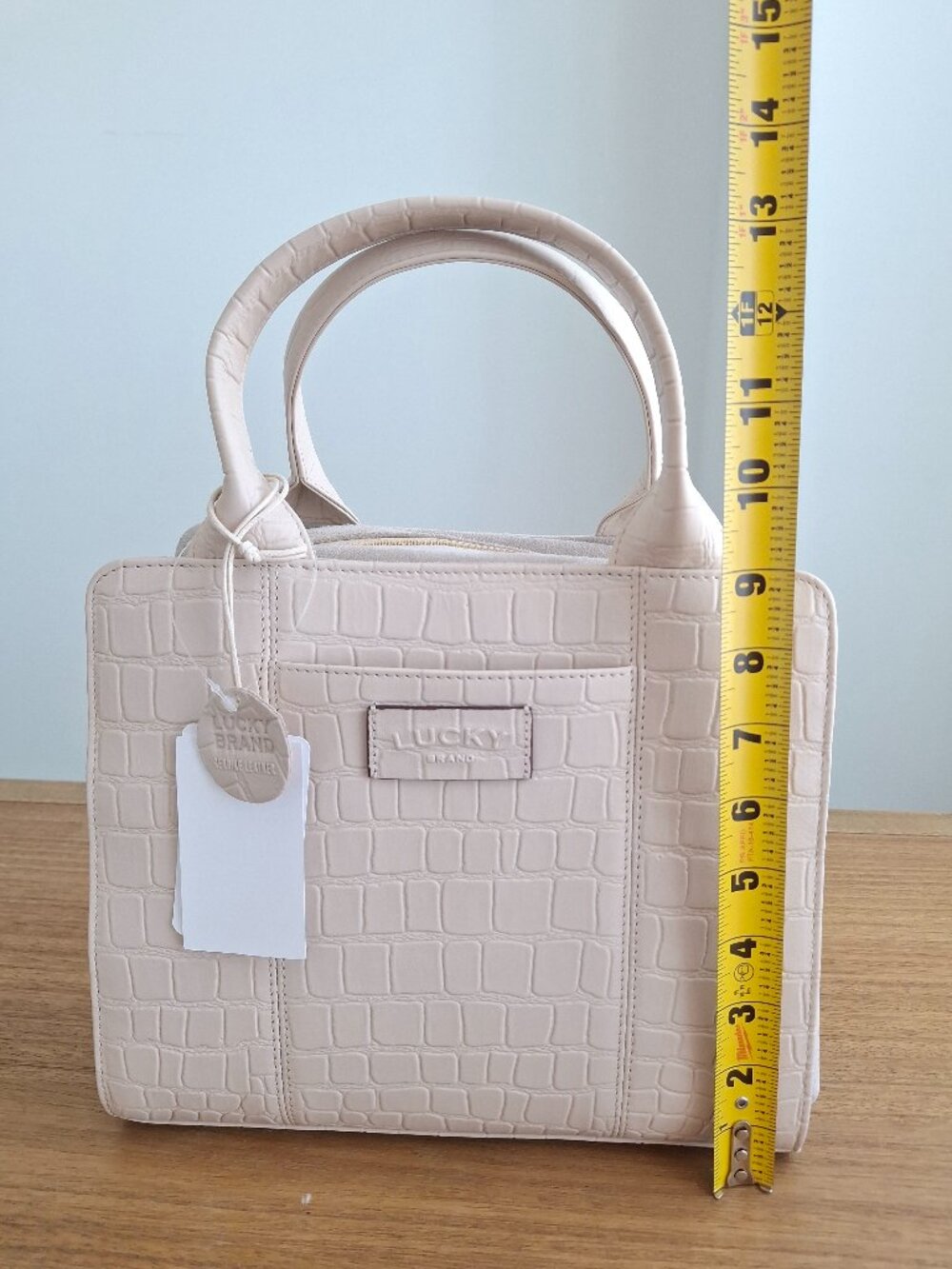 (New) Lucky Brand – Kloe Faux Croc Leather Satchel Shoulder Bag (Vanilla) - Picture 5 of 13